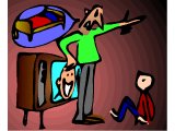 Father telling child watching TV to go to bed